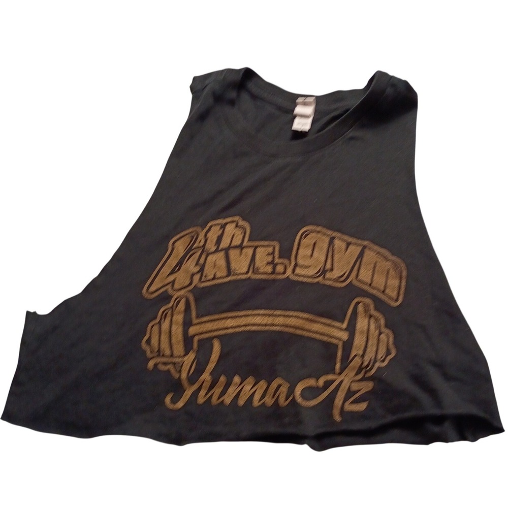 Canvas Muscle Tank Women's 4th Ave Gym Yuma Az Cropped Small Black Gold Workout